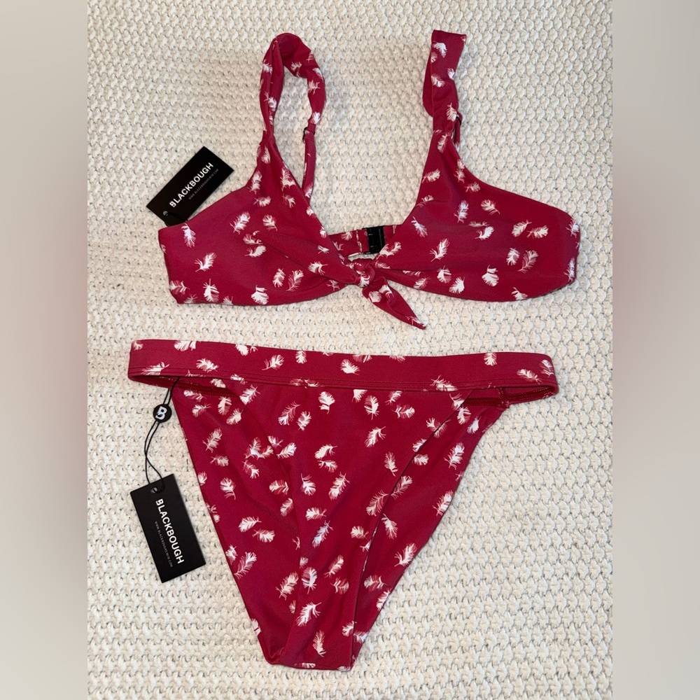 Blackbough Crimson Feather Flamenco Print Women’s Bikini Swimsuit Set NWT